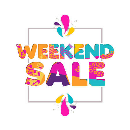 Weekend sale multicolor quote for special offer discount, modern typography in 3d paper cut style. EPS10 vector.のイラスト素材