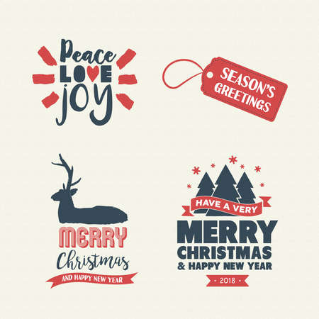 Merry Christmas vintage calligraphic quote collection, handwritten brush font lettering for holiday season greeting card. EPS10 vector.のイラスト素材