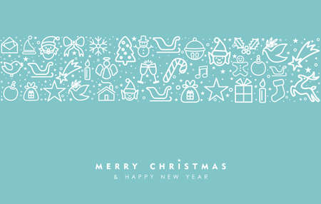 Merry Christmas and happy New Year greeting card design with holiday line art icon pattern. EPS10 vector.のイラスト素材