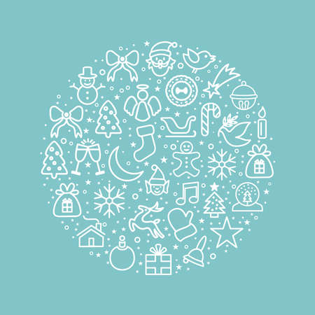 Merry Christmas and happy New Year concept design, holiday line art icon illustration template. EPS10 vector.のイラスト素材