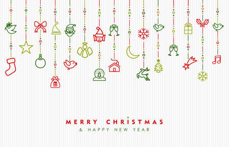 Merry Christmas and new year greeting card design, holiday line art icon ornament decoration illustration. EPS10 vector.のイラスト素材