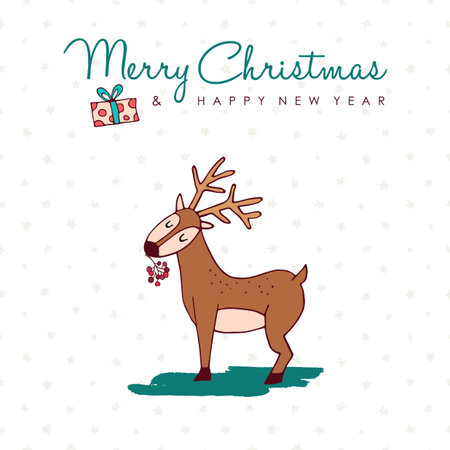 Merry Christmas New Year hand drawn reindeer greeting card illustration.のイラスト素材