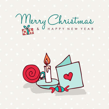 Merry Christmas and Happy New Year hand drawn decoration greeting card.のイラスト素材