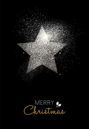 Star shape made of silver glitter dust on black.のイラスト素材