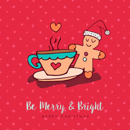 Merry Christmas red hand drawn winter food greeting card.のイラスト素材