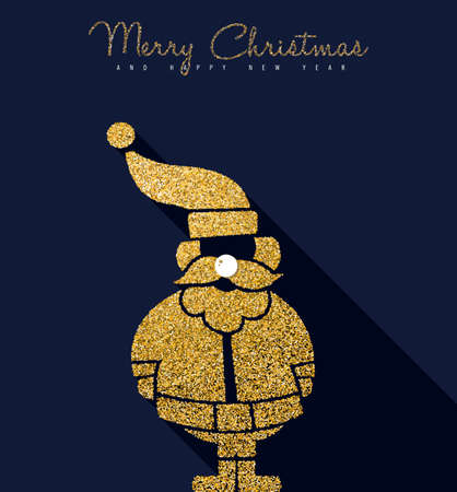 Merry Christmas and new year gold luxury holiday greeting card. Santa Claus ornament made of golden glitter texture. EPS10 vector.のイラスト素材