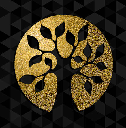 Gold luxury life tree symbol icon illustration made of golden glitter texture, concept design sign. EPS10 vector.のイラスト素材