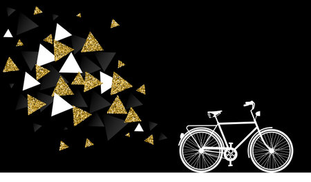 Modern gold bike concept, bicycle silhouette with geometry shapes abstract design made of golden glitter texture. EPS10 vector.のイラスト素材