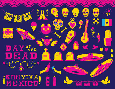 Day of the dead traditional Mexican celebration icon setのイラスト素材