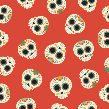 Day of the dead pattern with traditional hand drawn Mexican sugar skullのイラスト素材