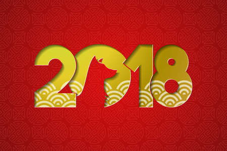 Chinese new year of the dog 2018 greeting card with gold paper cut illustration and traditional asian style background. Chinese new year of the dog 2018 greeting card with gold paper cut illustration and traditional asian style background.