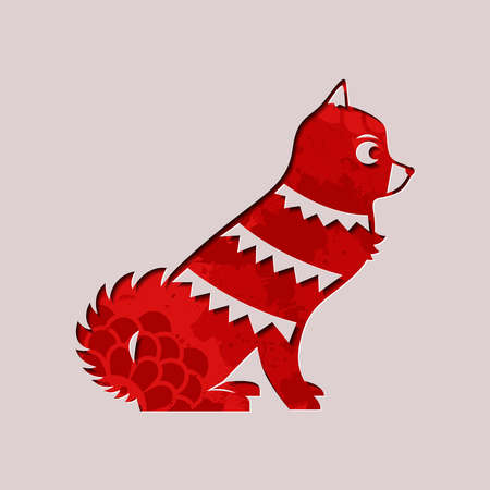 Chinese New Year of the dog 2018 cutout illustration, traditional paper cut puppy with red grunge decoration texture.のイラスト素材