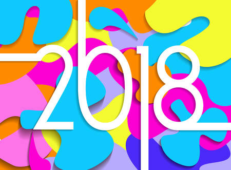 New Year 2018 number typography illustration with colorful paper cutout layered illustration.のイラスト素材
