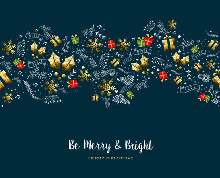 Merry Christmas pattern greeting card with text quote typography for new year holidays.