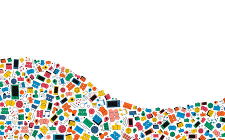 Social media wave background made of colorful flat style internet icons.のイラスト素材