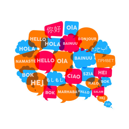 Social chat bubbles with different language words in speech bubble shape, concept illustration for...