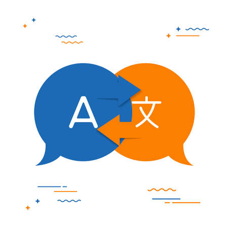 International communication translation concept illustration. Foreign language conversation icons in chat bubble shapes. EPS10 vector.のイラスト素材