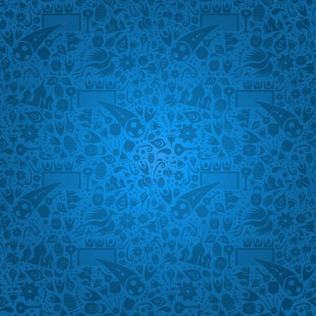 Russia symbol decoration background in blue color. Traditional russian culture and sport elements template.のイラスト素材