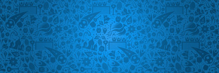 Russia symbol decoration background in red color ideal for web banner. Traditional russian culture elements template. Includes football players, moscow landmark and flowers.のイラスト素材