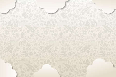 Russia background with traditional russian culture symbols and decoration. Wallpaper pattern design includes moscow landmark, icons, floral elements. EPS10 vector.のイラスト素材