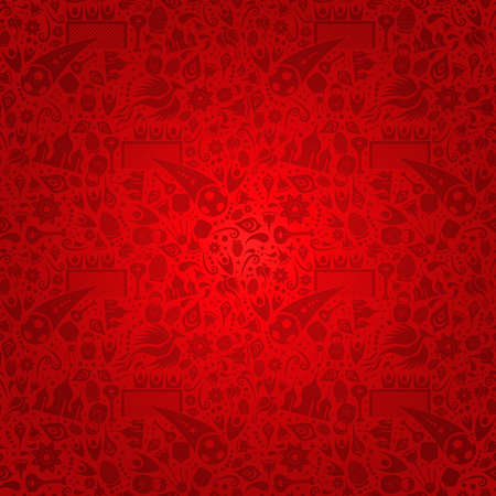 Russia symbol decoration background in red color. Traditional russian culture and sports elements template. Includes moscow landmark and flowers.のイラスト素材