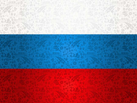 Russia symbol decoration background in country flag colors. Traditional russian culture elements template.のイラスト素材