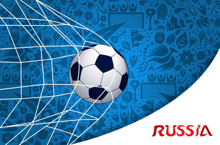 Russia illustration with football goal and traditional russian culture background.のイラスト素材