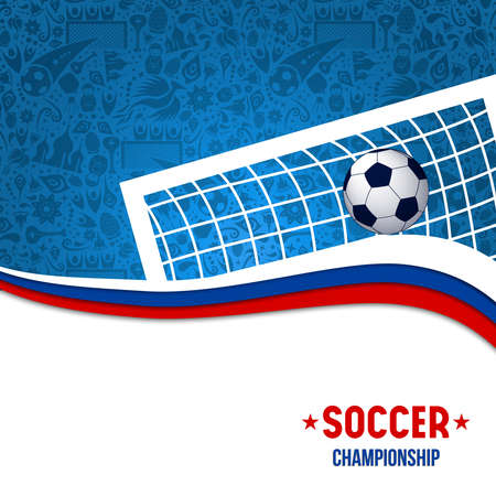 Soccer game illustration for event with football goal post and traditional background in russian colors.のイラスト素材