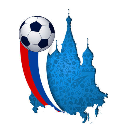 Russia soccer illustration, paper cutout design of famous Moscow landmark with russian flag colors.のイラスト素材
