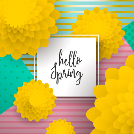 Hello Spring greeting card illustration for seasonal celebration.のイラスト素材