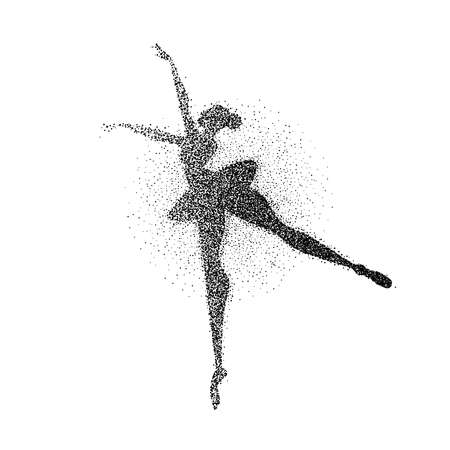 Girl silhouette dancing classic ballet made of particle splash. Ballerina dancer pose in motion. EPS10 vector.のイラスト素材