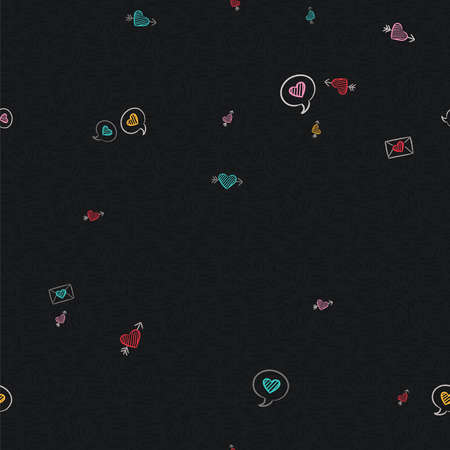 Love message seamless pattern decoration. Hand drawn chalk background with heart shapes and valentines day elements.のイラスト素材