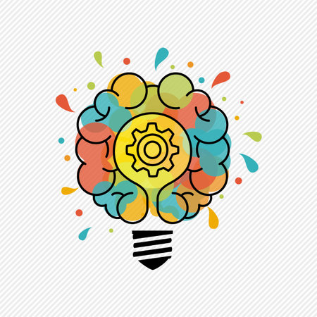 New creative ideas concept illustration of electric light bulb lamp with human brain in colorful art...