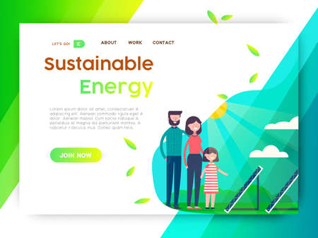 Online internet template with family at Eco friendly parkのイラスト素材