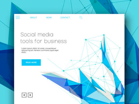 Internet business landing page template design for online web site layout with modern abstract illustration and flat style menu buttons.のイラスト素材