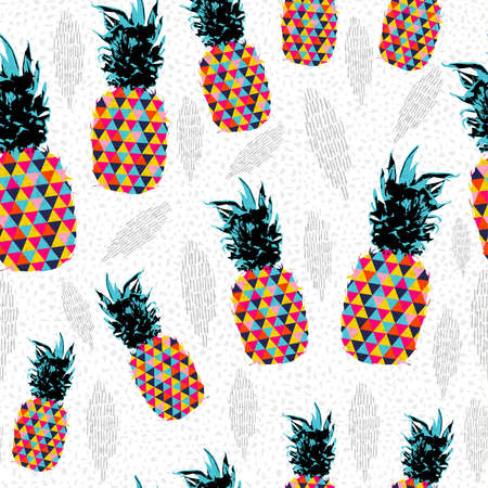 Summer seamless pattern design, pineapple fruit with abstract colorful art ideal for fun fashion print paper or fabric.のイラスト素材