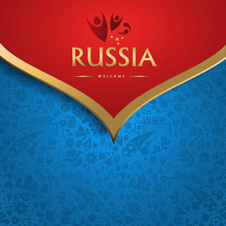 Welcome to Russia traditional background template for special soccer event. Gold color russian decoration.のイラスト素材