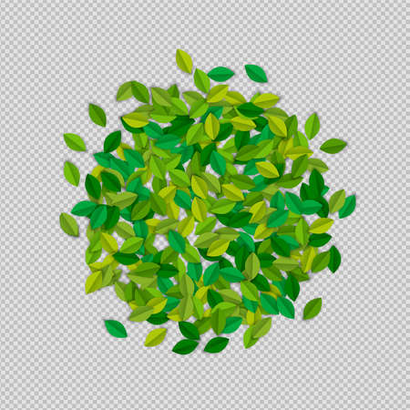 Green tree leaves in paper cut style. Isolated leaf pile on transparent background for nature project.のイラスト素材
