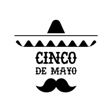 Happy Cinco de Mayo party illustration. Isolated Mexican culture celebration quote of mariachi hat.のイラスト素材