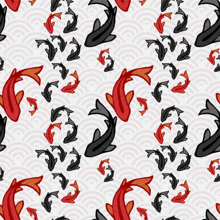 Koi fish seamless pattern, traditional asian style art of carp goldfish swimming in pond.のイラスト素材