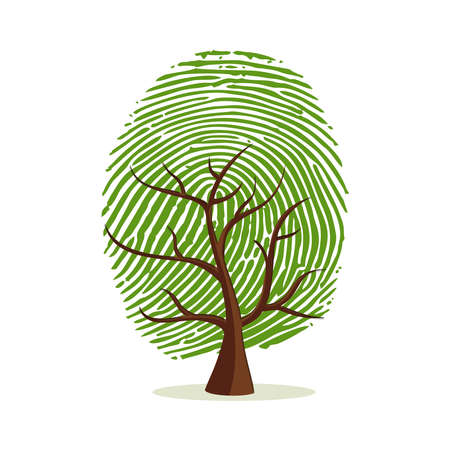 Fingerprint tree. Green human finger print concept for psychology project, identity or personality designs.のイラスト素材