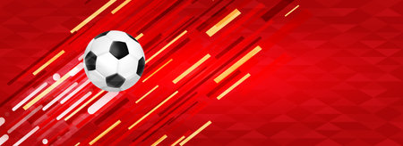 Soccer background for special football match. Red colors illustration with realistic 3d foot ball and copy space.のイラスト素材