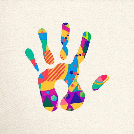 Human hand with colorful shape decoration on isolated background. Concept illustration. vector.