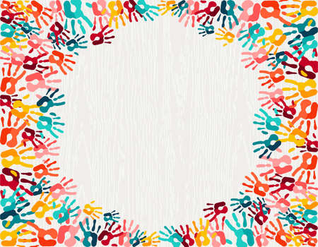 Color handprint background concept, human hand print illustration for kid education, school learning or diverse community. vector.のイラスト素材