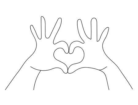 Hands making heart shape sign concept in simple outline style, doodle of human hand showing love.  vector.のイラスト素材