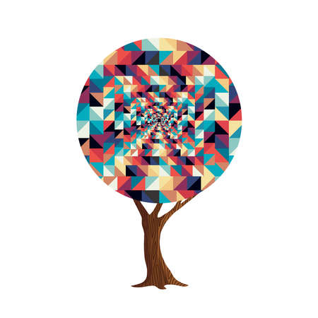 Tree made of colorful abstract shapes. Retro color geometric symbols for fun conceptual idea. vector.のイラスト素材