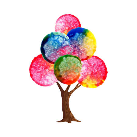 Tree with colorful abstract watercolor leaves. Traditional hand drawn paint decoration. vector.のイラスト素材