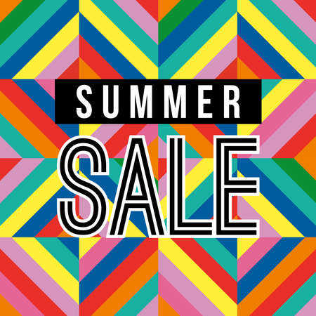 Summer sale in vibrant colors quote for big special offer discount. Modern summertime season typography ad with retro style background.  vector.のイラスト素材