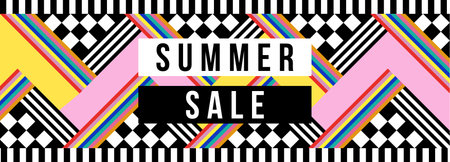 Summer sale web banner in vibrant colors quote for big special offer discount. Modern summertime...