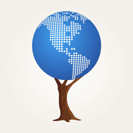 Tree made of America world map. Concept illustration about global communication, internet project or worldwide business. vector.のイラスト素材